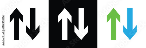 Web blue arrow up and green down arrow sign. flat style design. up and down arrows icon vector, filled flat sign, solid pictogram isolated on white. exchange symbol. vector illustration. EPS 10 .
