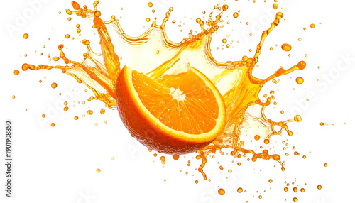 Slice of citrus fruit exploding into a vibrant liquid splash
