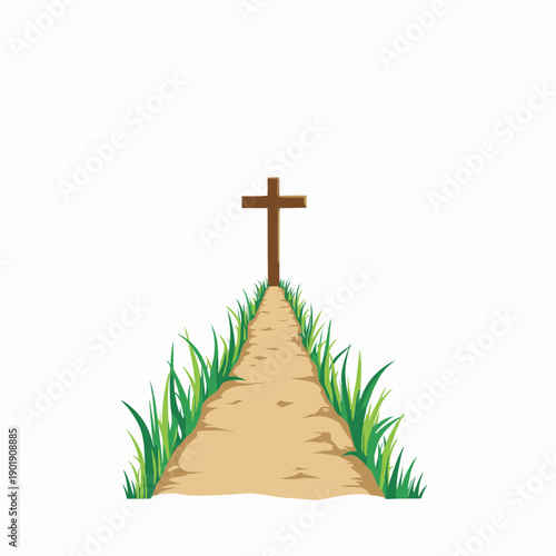 Serene Path Leading to Wooden Cross Amidst Greenery Symbolizing Hope, Faith, and Spiritual Journey in Tranquil Natural Setting