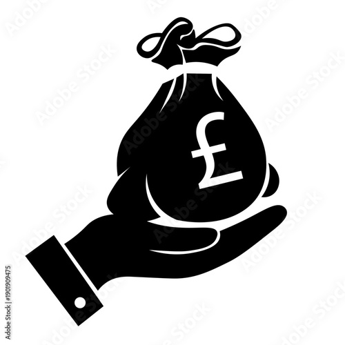  hand holding a money bag with a British pound sterling