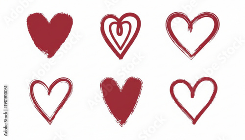 Six red hearts on white background love symbols valentine's day icons