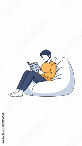 A person reading on a bean bag chair