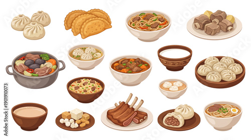 Authentic Mongolian Traditional Food Vector Collection