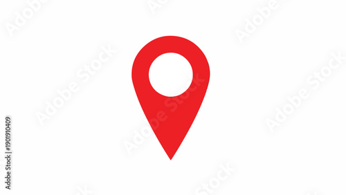 A red location pin icon on a white background
