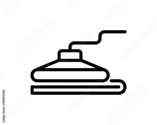 A simple black line icon of an iron on a white background