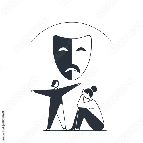 Illustration of people and theatrical masks