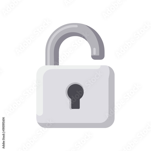 A gray padlock icon with an open shackle