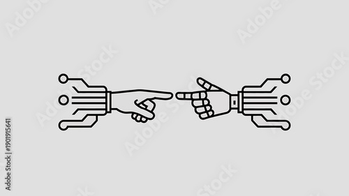 Digital Touch: A symbolic representation of human-machine interaction, with two hands, one human and the other robotic, poised in a moment of connection.