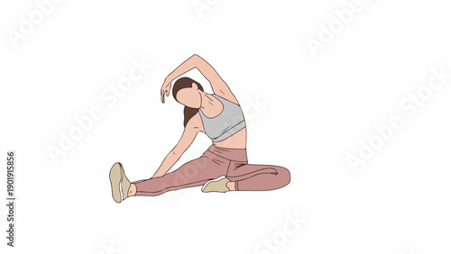 A woman in athletic wear stretching on the floor