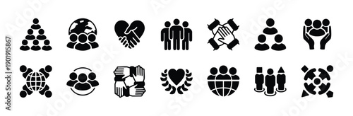 Teamwork and collaboration in business and community represented by silhouette icons showing unity diversity and togetherness for teamwork concepts