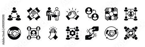 Teamwork collaboration and partnership icons set representing unity connection cooperation and support in business and social contexts representing synergy and community spirit
