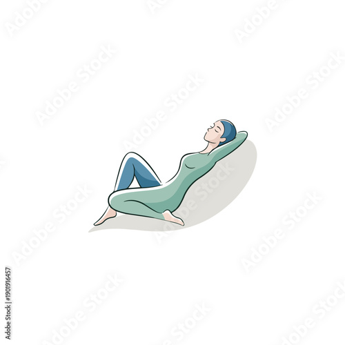 A woman reclines on her back with knees bent