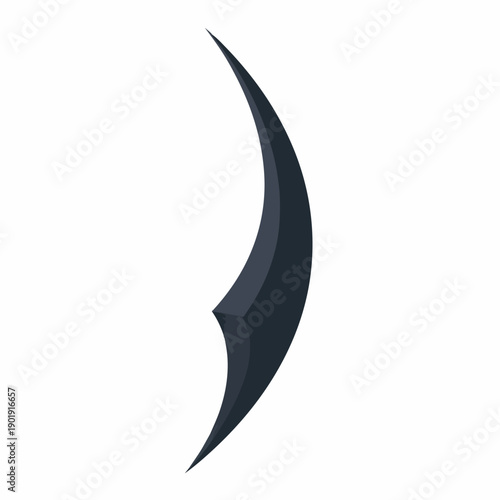 A dark gray, crescent shaped object
