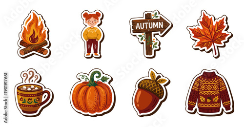 Autumn Sticker Set with Pumpkin Leaf and Sweater