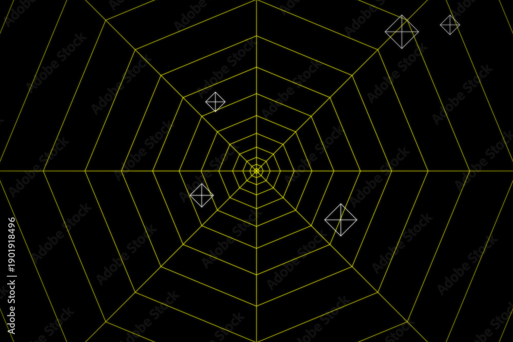 Fototapeta premium Yellow Spider Web, Abstract Geometric Net, Spooky Halloween Background, Linear Grid Pattern, Dark Web Texture, Connection Lines, Minimalist Vector Art