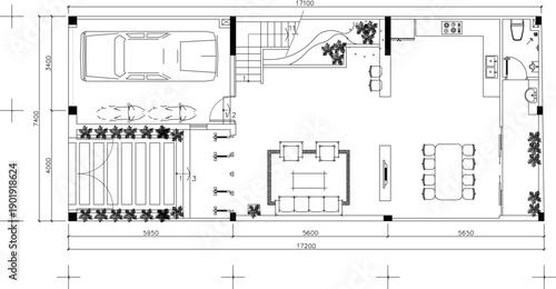 Vector sketch illustration of a silhouette image of a house construction plan design with a modern minimalist interior