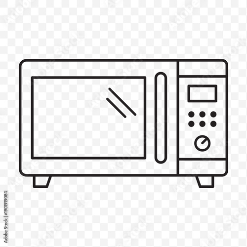 Minimal black-outline microwave icon — editable vector of kitchen appliance with handle and control knobs.
