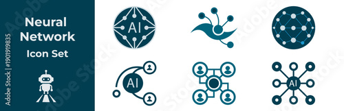 Neural Network Flat Icons Set
