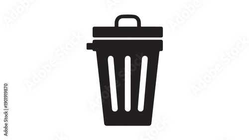 Trash Can Silhouette in Simple Flat Design with Black Color on White Background for Icon or Symbol Use
