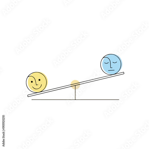 A seesaw with a smiley face and a neutral face