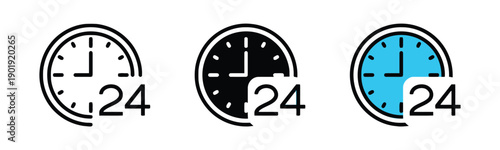 Twenty four hour clock icons representing continuous service and time, perfect for 24/7 availability and round the clock operations