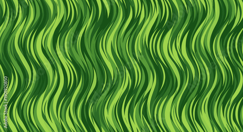 Abstract green wavy vertical stripes pattern with fluid, flowing lines in various shades of light and dark green creating a seamless, organic texture background