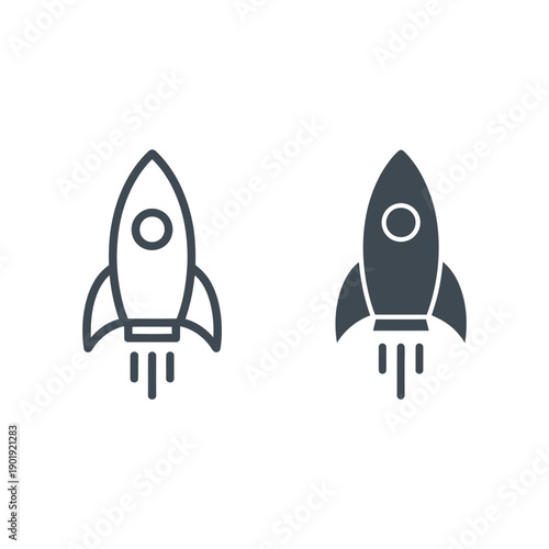 Space rocket icons set in thin line and solid flat versions for startup business company identity and project launch illustration