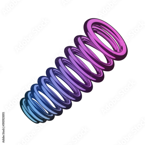 Abstract 3d render of a glossy spring coil with vibrant gradient color isolated on transparent background