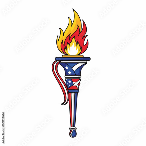 Torch with Flame and American Ribbon.