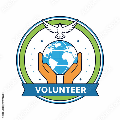 A graphic illustration of hands cradling the Earth with a dove above