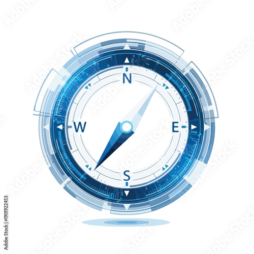 Transparent Compass with Blue Accents and Cardinal Directions.