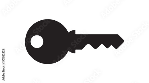 Black Key Silhouette in Simple Flat Design on White Background for Icon or Symbol