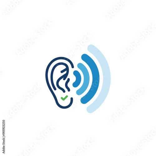 A stylized ear with sound waves