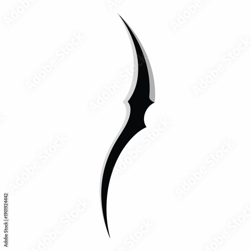 A sleek, black, curved blade with a pointed tip