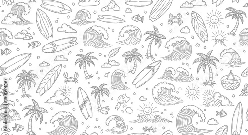 Fun in the Sun with Surfboards and Palm Trees on a Tropical Beach Landscape