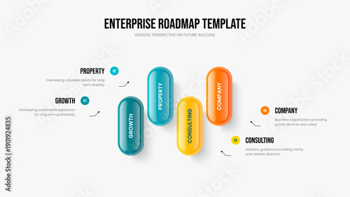 Company Introduction Slide Template Vector Illustration. Business Forecast Four Option Infographic Frame Design. Professional Showcase 4 Step Diagram Presentation Layout.