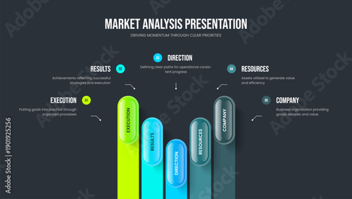Consulting Visualization Five Option Infographic Presentation Layout. Sales Proposal Slideshow Template Vector Illustration. Professional Report 5 Element Diagram Slide Design.