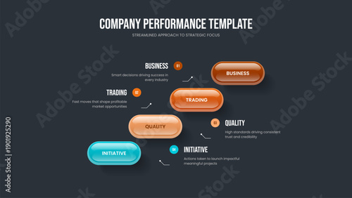 Company Innovation 4 Option Infographic Frame Design. Marketing Portfolio Four Element Diagram Slideshow Template. Modern Campaign Slide Layout Vector Illustration.