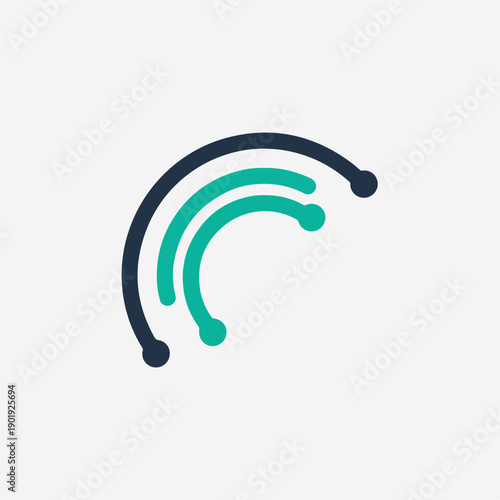 A stylized logo with curved lines