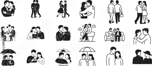 Couples enjoying romantic moments together, celebrating love and togetherness.