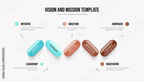 Market Launch 5 Step Infographic Slide Design. Modern Briefing Slideshow Template Vector Illustration. Enterprise Visualization Five Element Diagram Frame Layout.