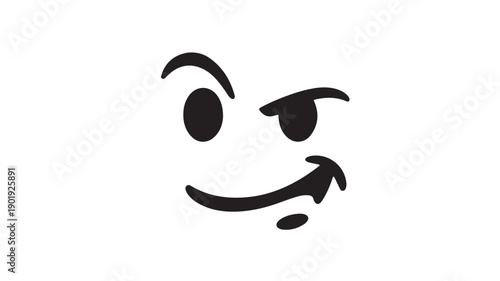 Winking face with sly expression in simple black and white illustration for emoticon design