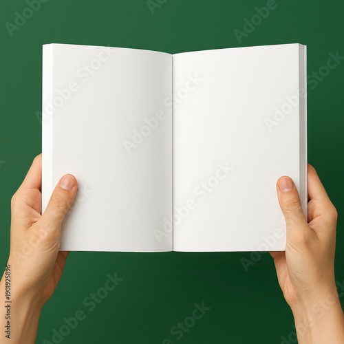 Wallpaper Mural Hands holding blank open book on green background Torontodigital.ca