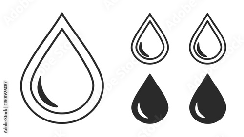 Minimal Water Drop Icon Set Black Outline Vector