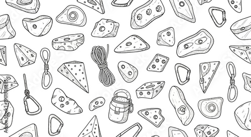 Climbing Gear Illustration, Adventure Equipment, Outdoor Sports, Artistic Design, Fun Environment, Top View, Creative Concept