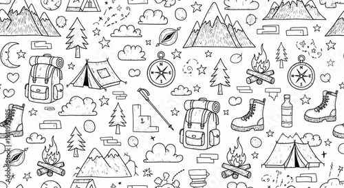 Backpacking Gear, Nature Elements, Outdoor Sketches, Graphic Design