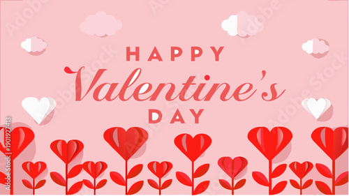Happy Valentine's Day greeting card with hearts and flowers