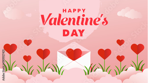 Happy Valentine's Day greeting with hearts and flowers