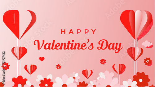 Valentine's Day celebration with red balloons and flowers