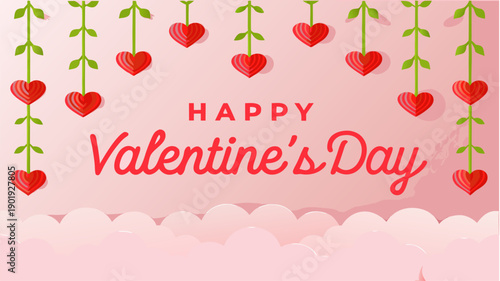 Happy Valentine's Day greeting with romantic hearts and flowers